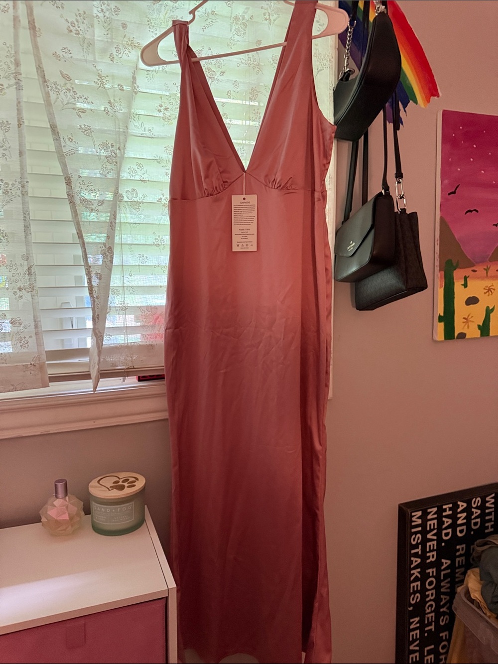 Mauve Satin Slip Dress with V-Neck
